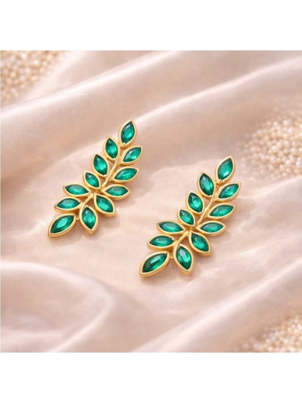 Vintage Green Leaf Gold Elegant Earrings